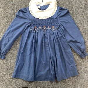 Vintage Princess Anne navy blue PeterPan collar handsmocked holiday dress size 6